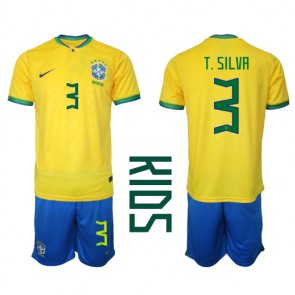 Brazílie Thiago Silva #3 Dětské Domácí dres komplet MS 2022 Krátký Rukáv (+ trenýrky)